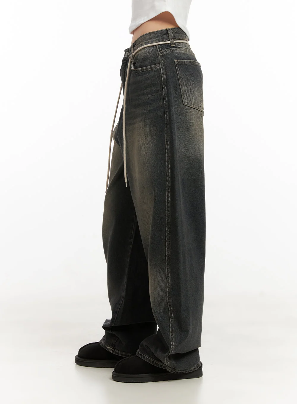 Matilda Washed Denim String Baggy Jeans CD410 - Image 3