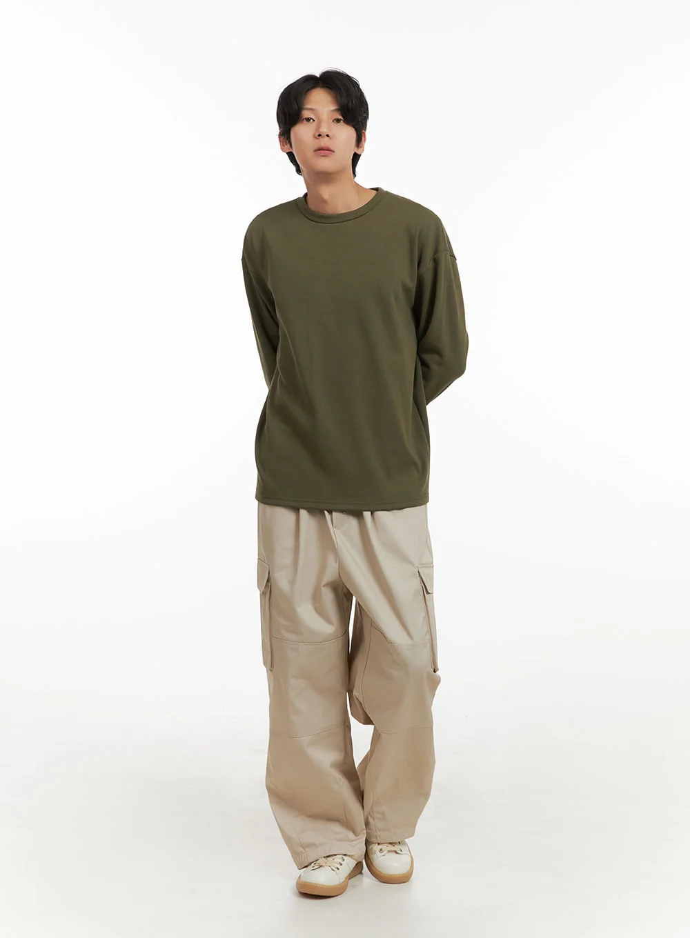 Men's Basic Oversize Long Sleeve Tee (Dark Green) IY402 - Image 2