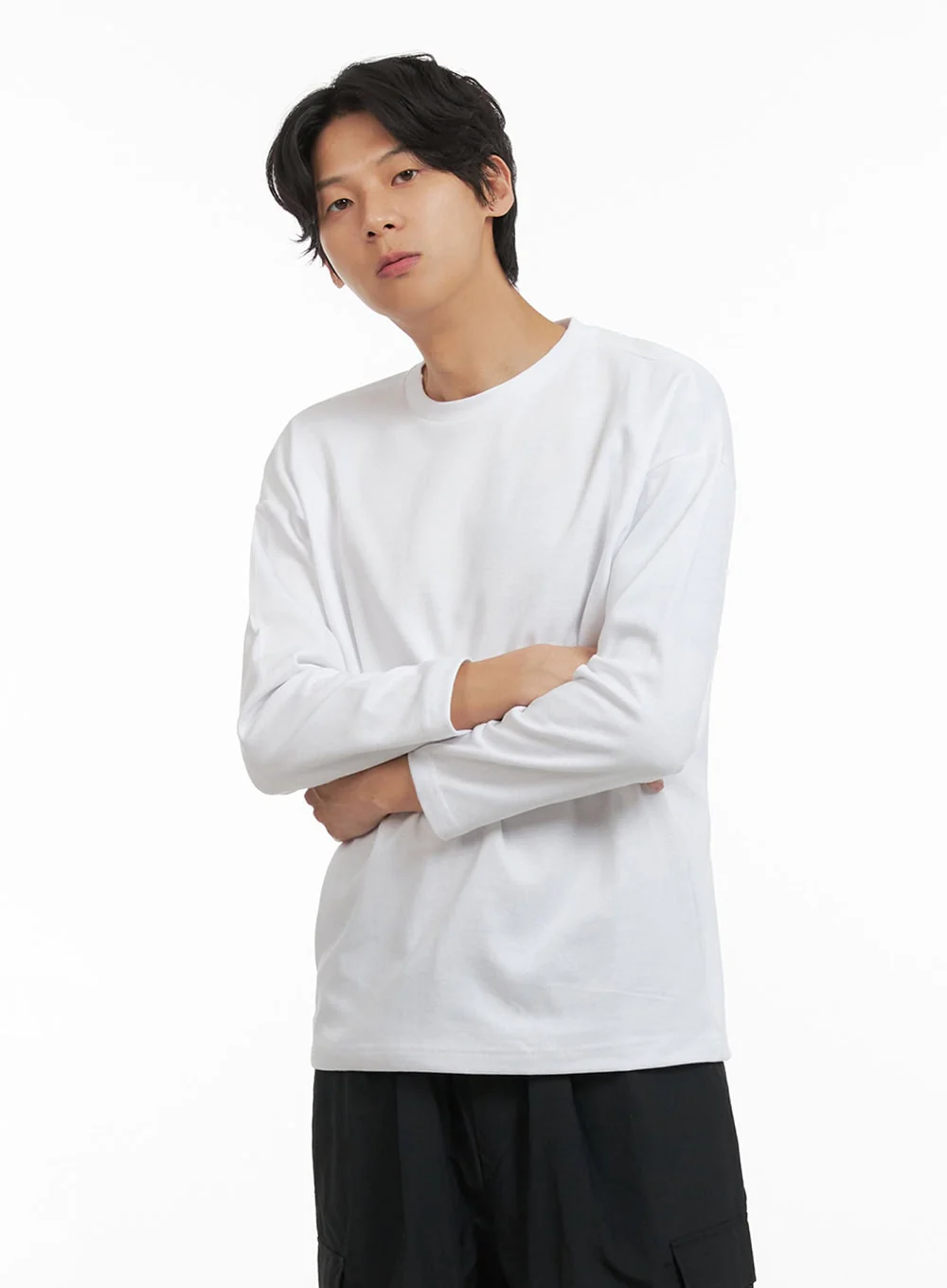 Men's Basic Oversize Long Sleeve Tee (White) IY402 - Image 3