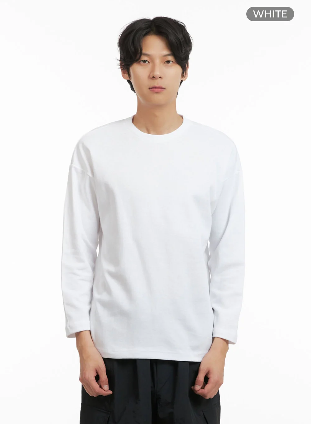 Men's Basic Oversize Long Sleeve Tee (White) IY402 - Image 8