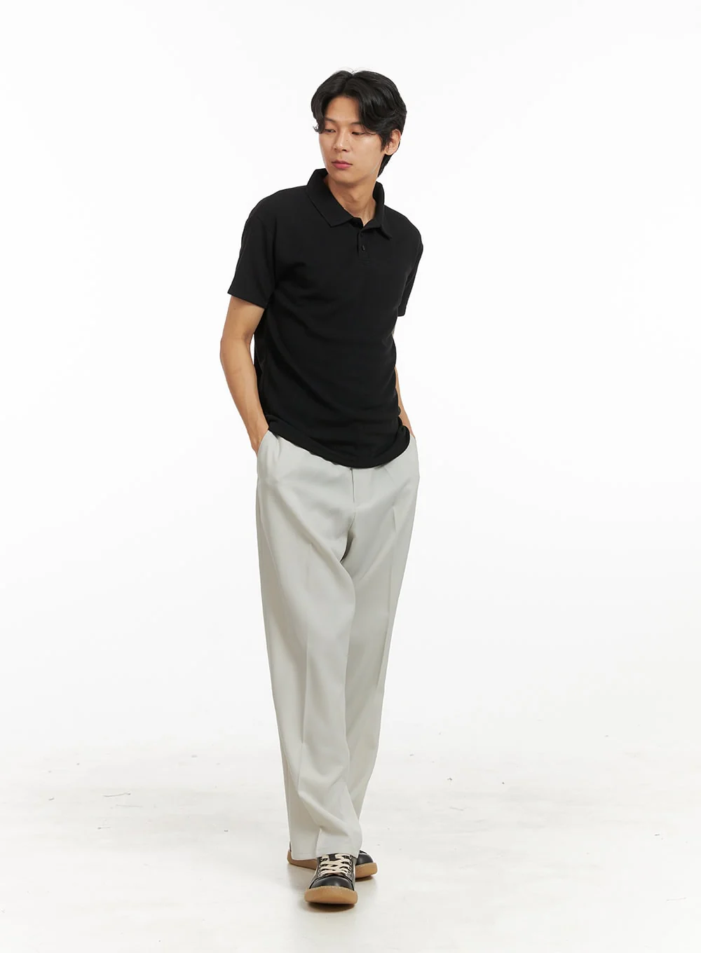 Men's Basic Short Sleeve Polo Shirt (Black) IY424 - Image 2