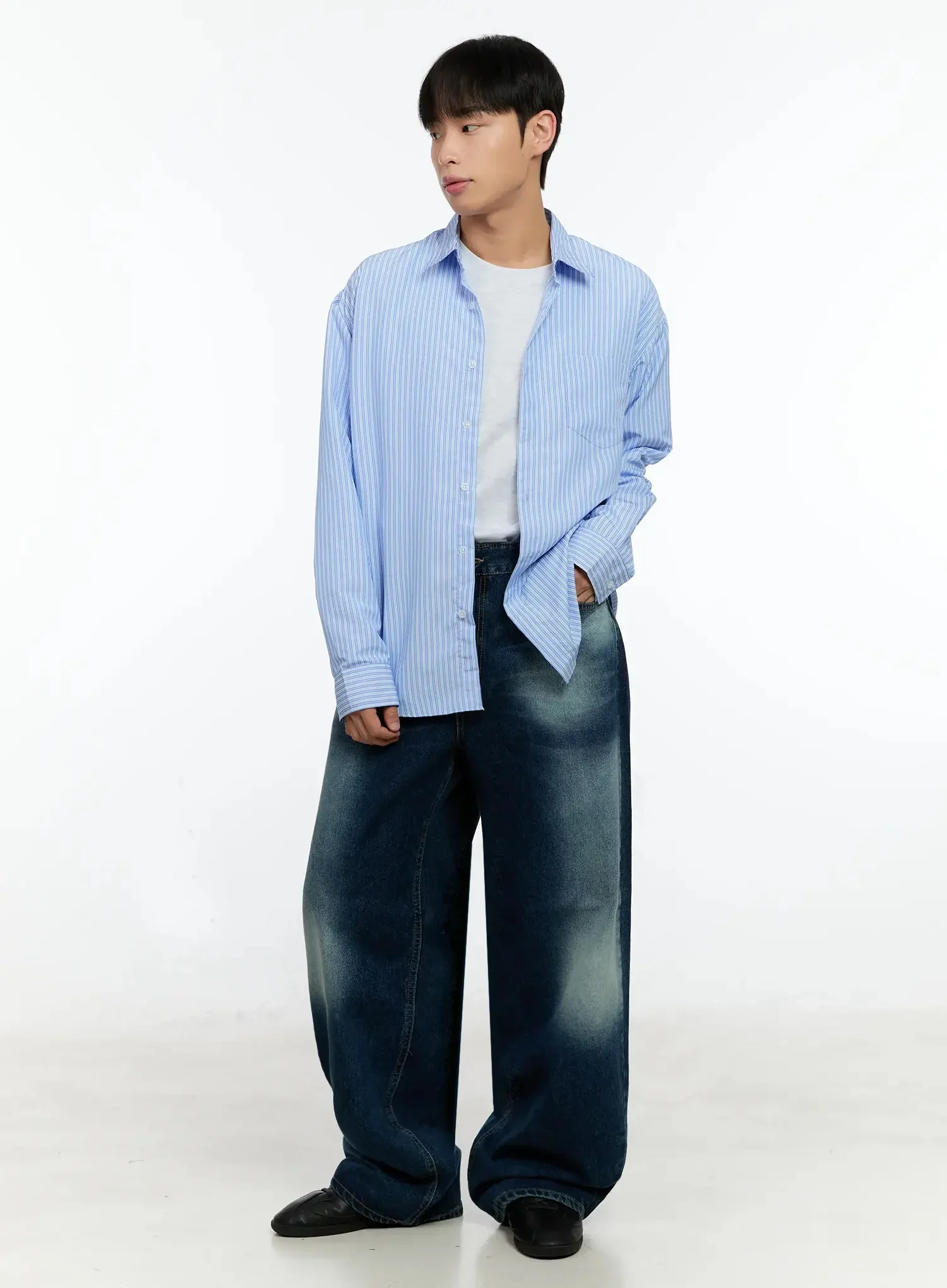 Men's Basic Striped Button-Up IN506 - Image 3