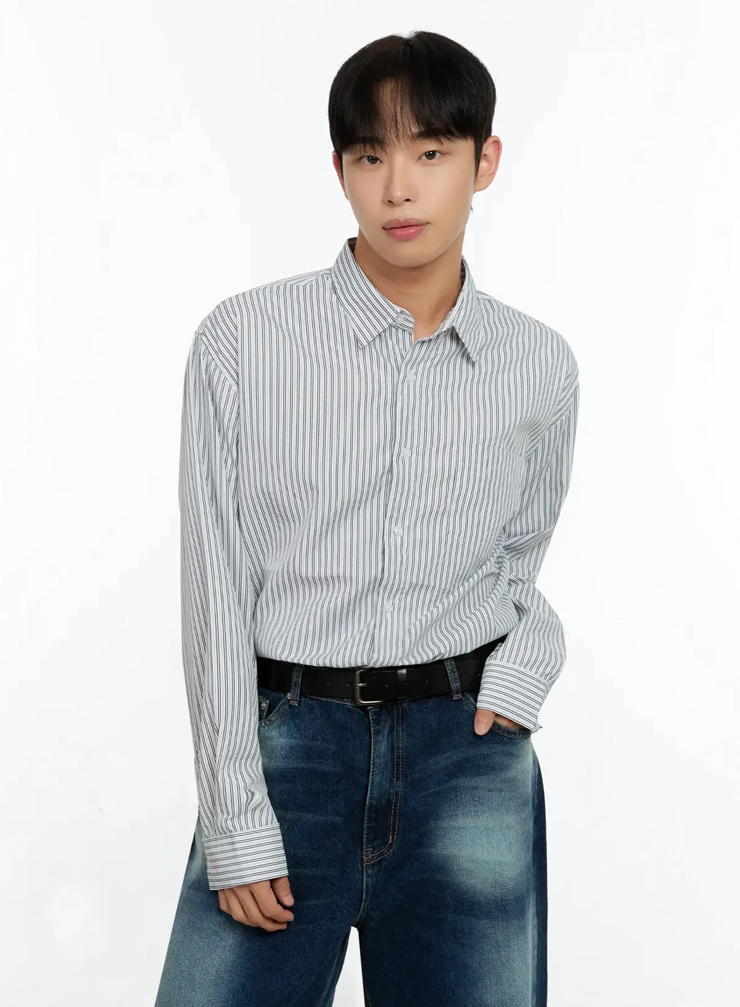 Men's Basic Striped Button-Up IN506 - Image 7