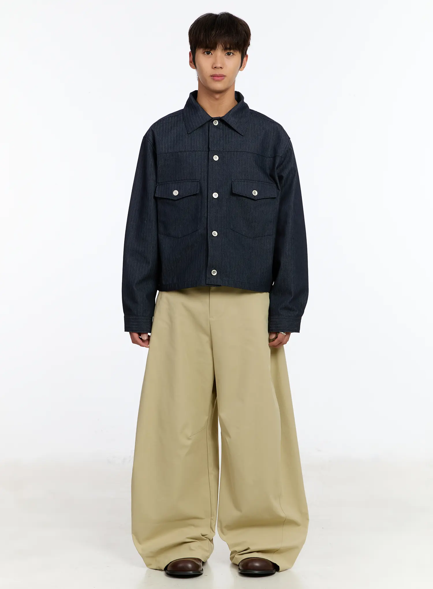 Men's Beige Wide Leg Pants IM530 - Image 5