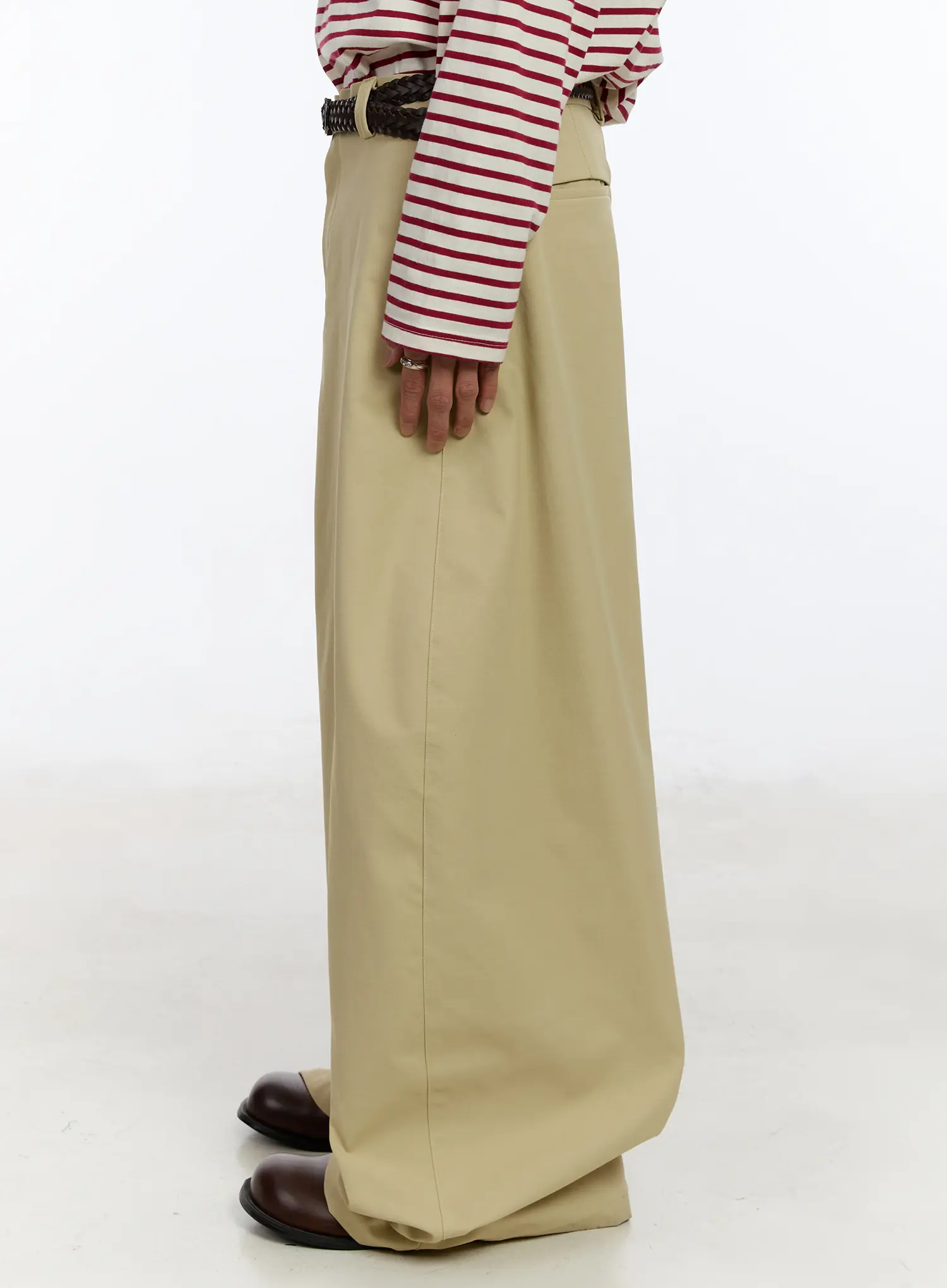 Men's Beige Wide Leg Pants IM530 - Image 7