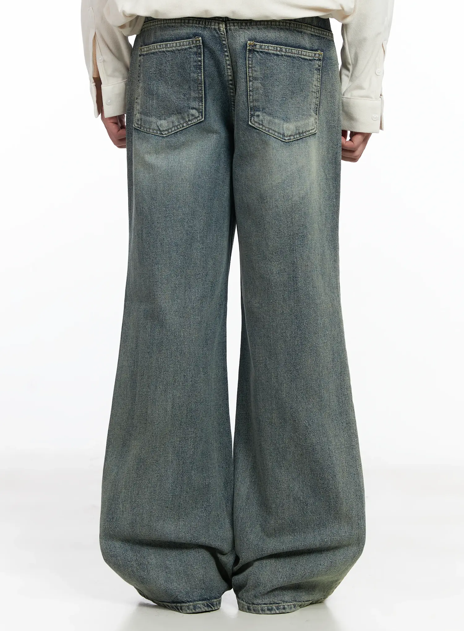 Men's Blue Washed Semi-Flared Jeans IJ521 - Image 6