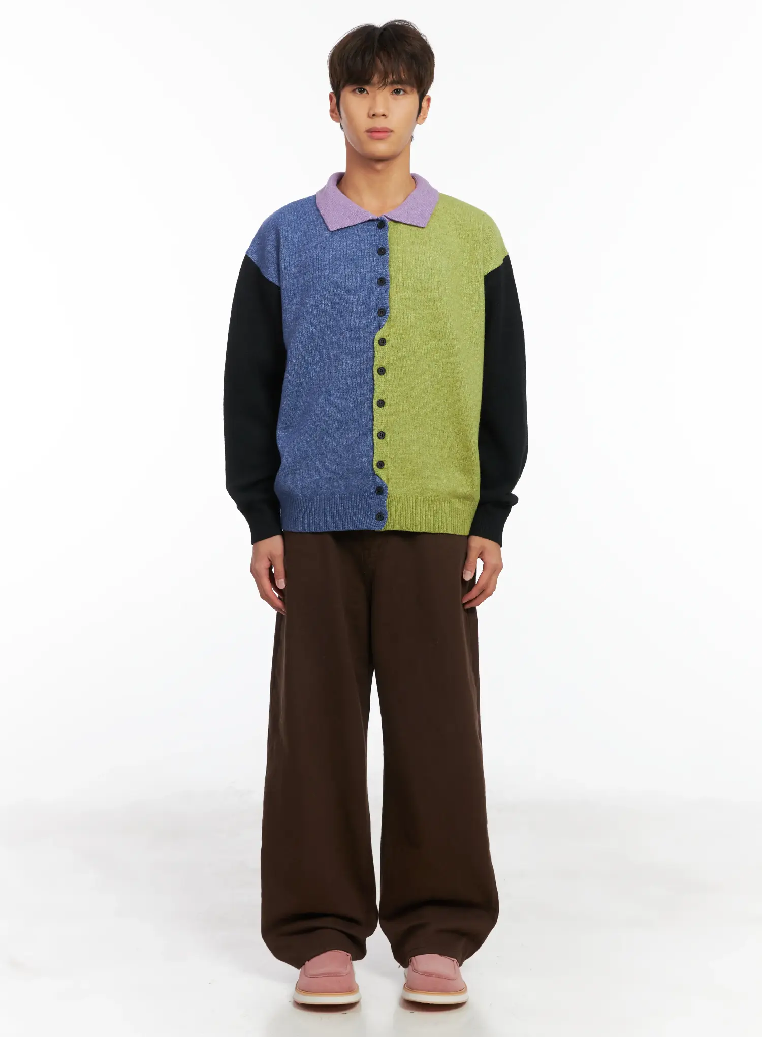 Men's Brown Herringbone Wide Cotton Pants ID511 - Image 3