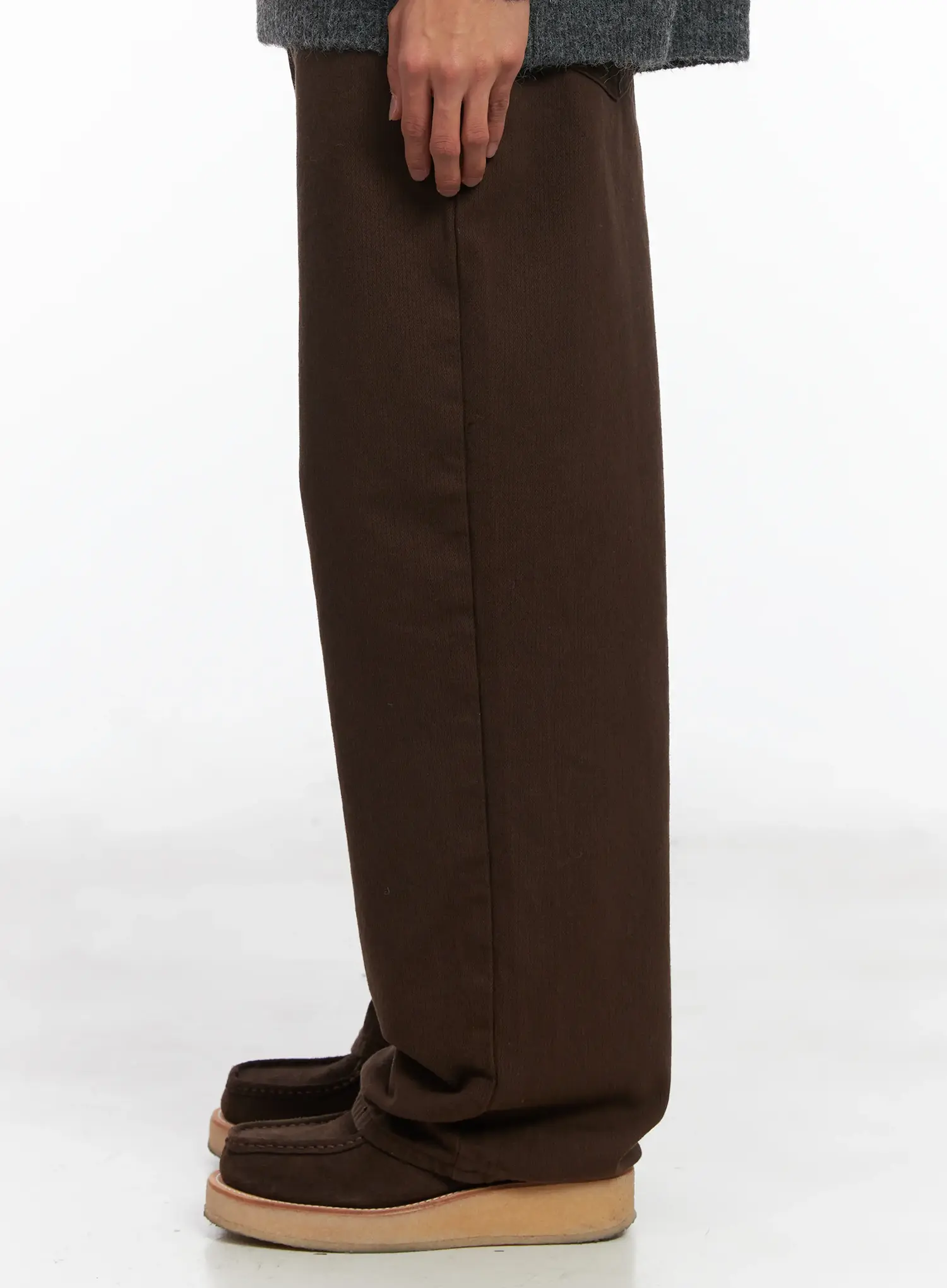 Men's Brown Herringbone Wide Cotton Pants ID511 - Image 5