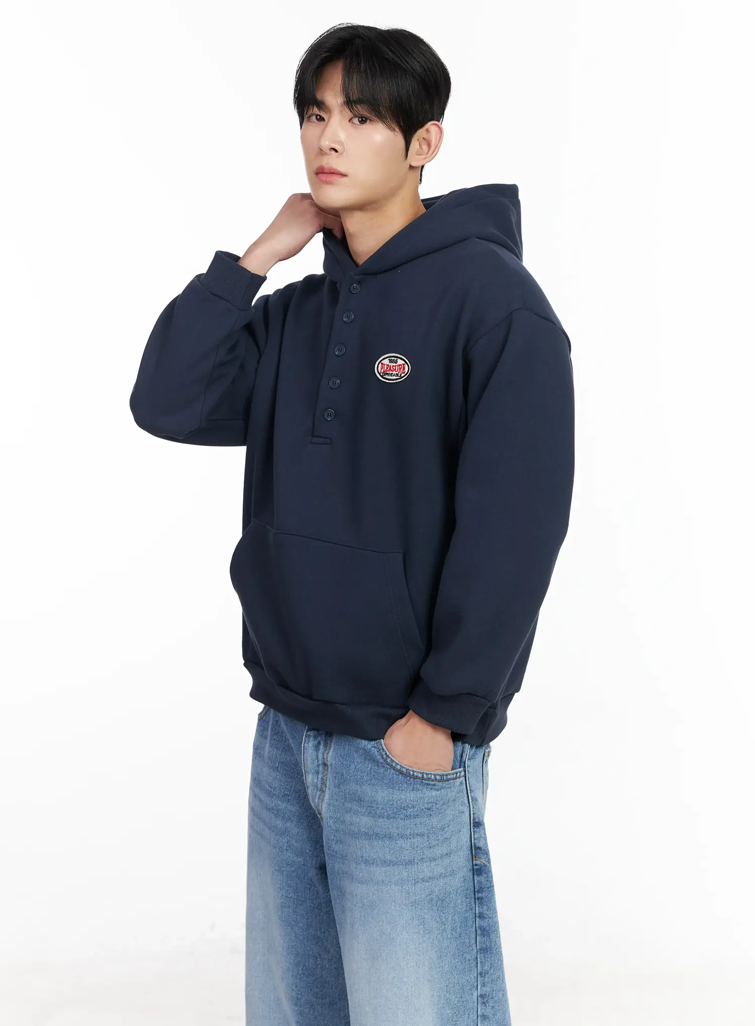 Men's Buttoned Neck Hoodie IM523