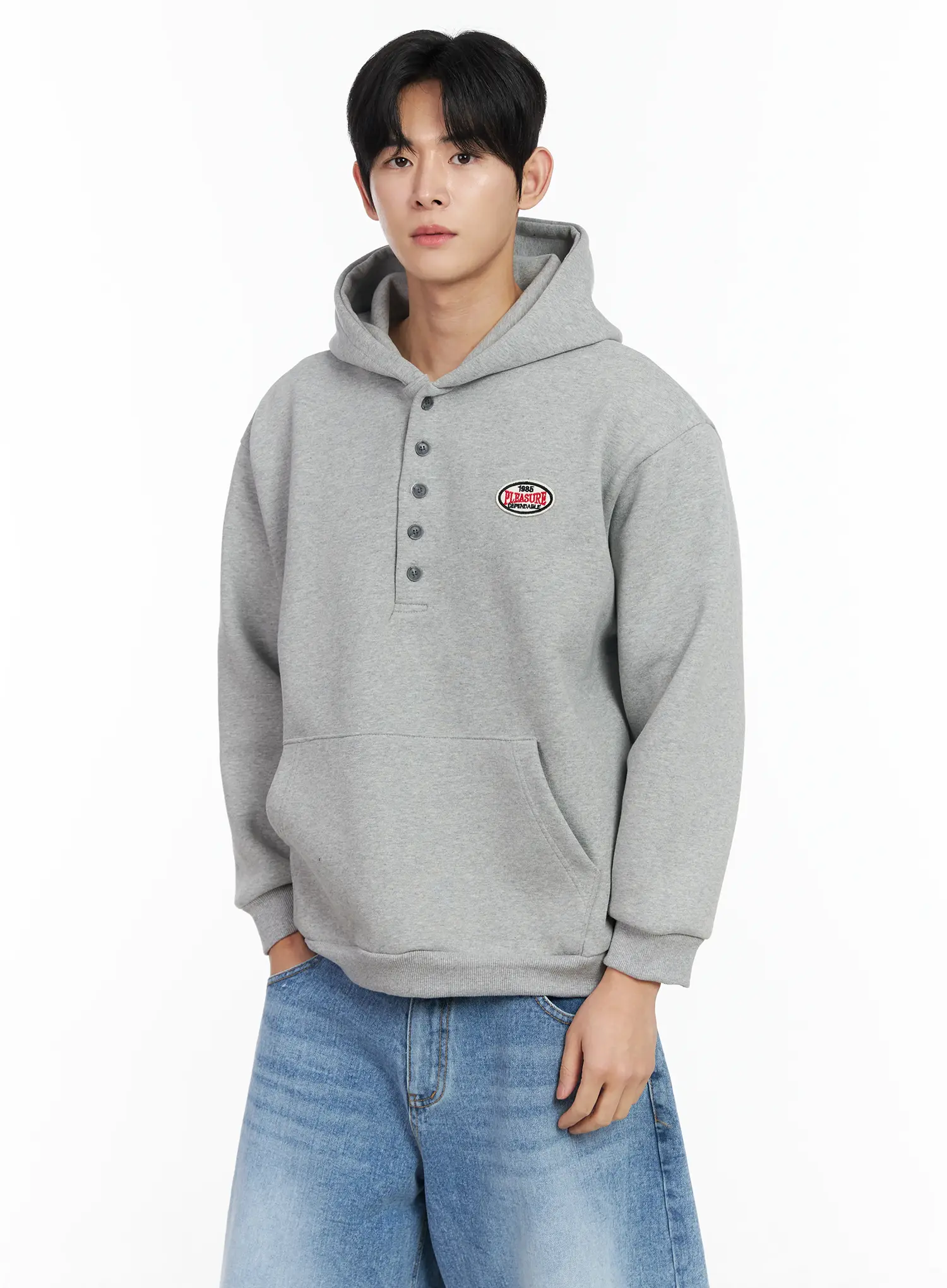 Men's Buttoned Neck Hoodie IM523 - Image 2