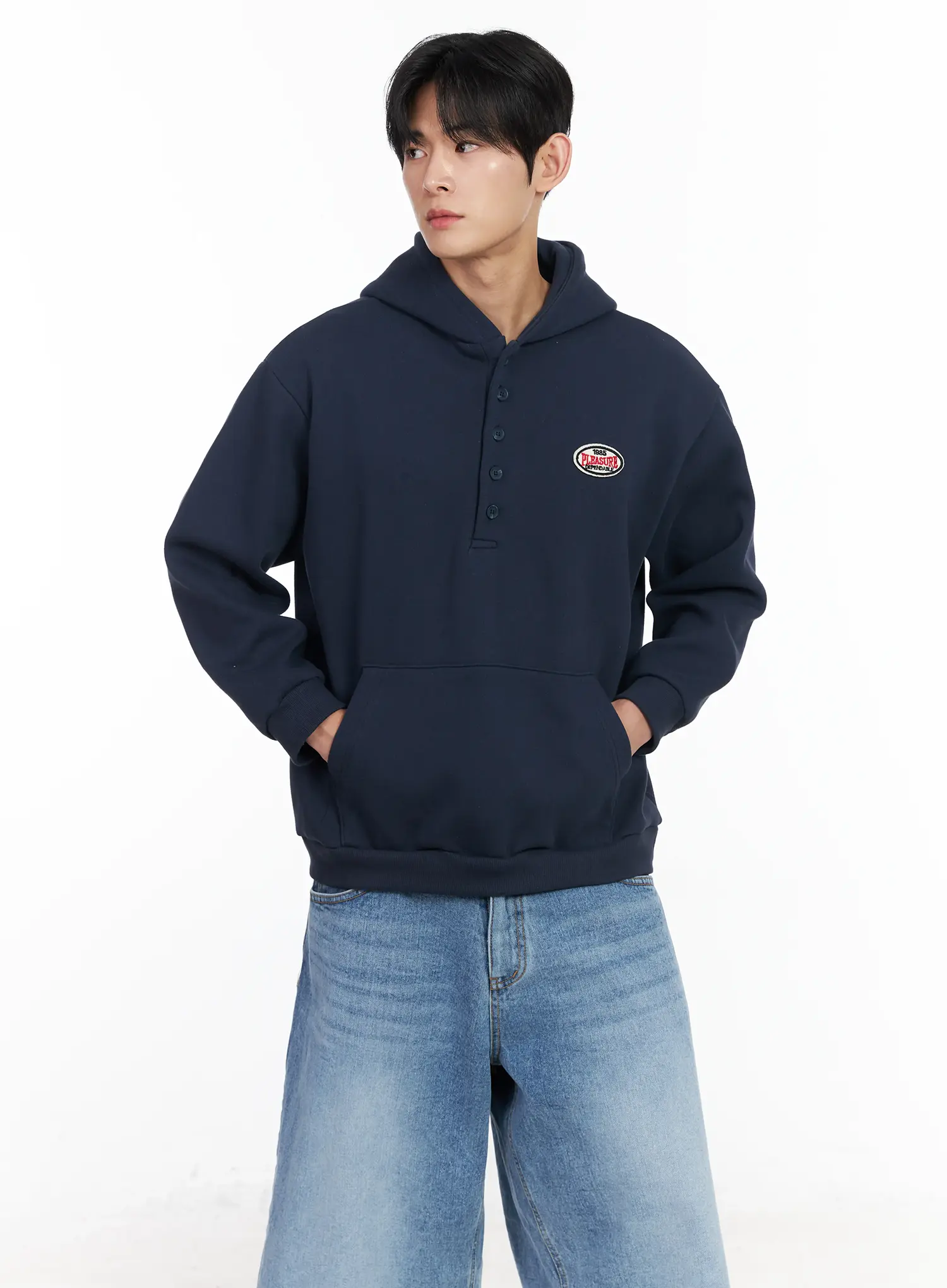 Men's Buttoned Neck Hoodie IM523 - Image 7