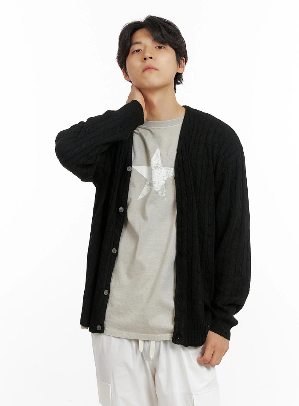 Men's Cable Knit Cardigan IG409 - Image 3