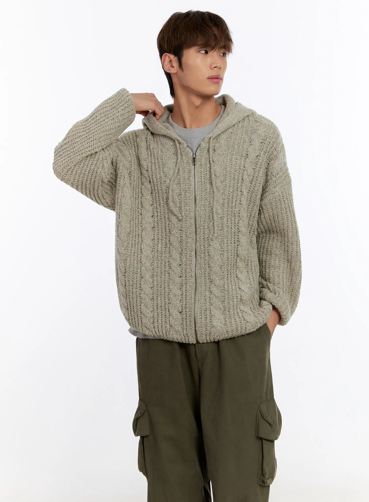 Men's Cable Knit Zip-Up IN524