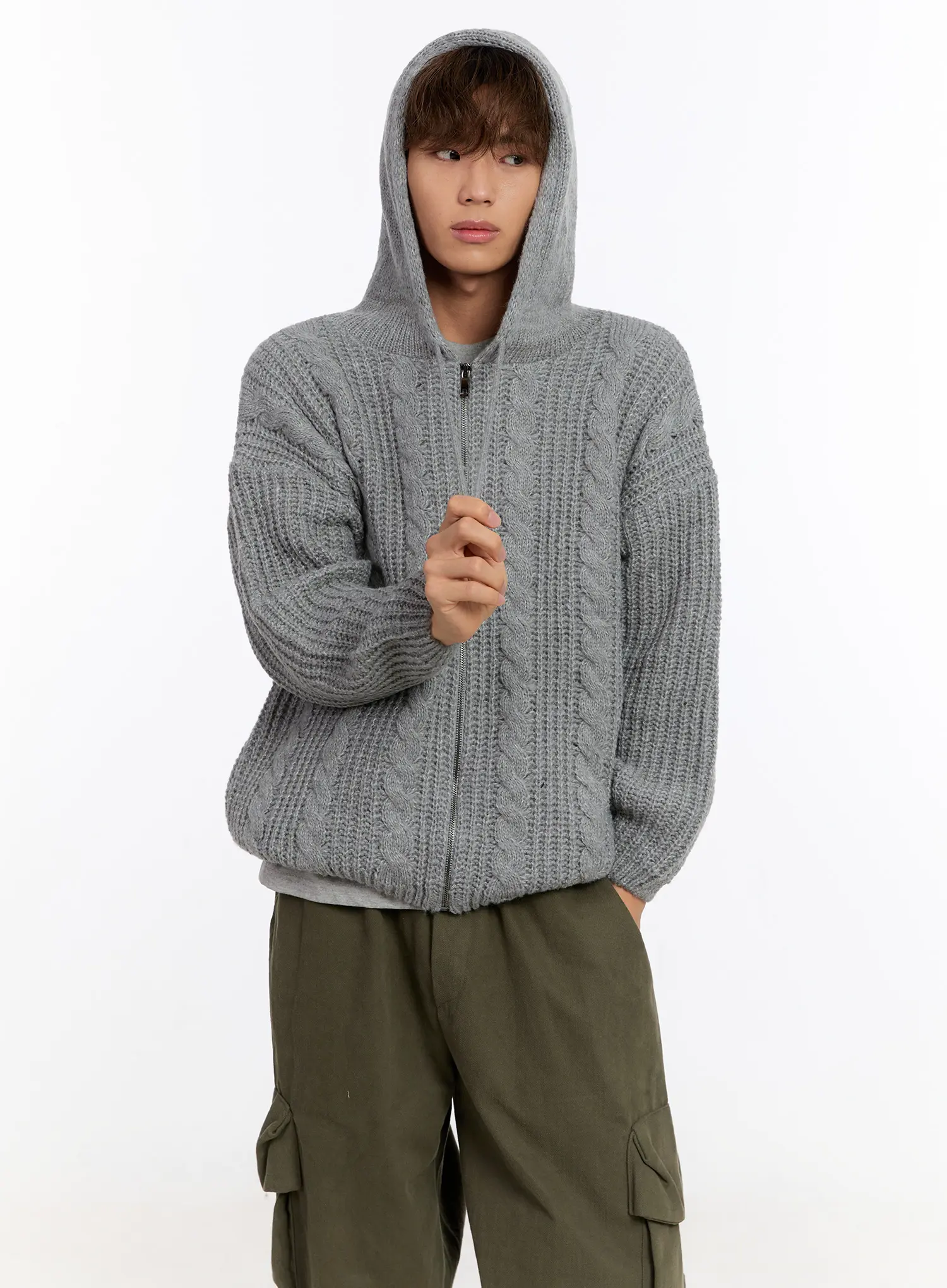 Men's Cable Knit Zip-Up IN524 - Image 10