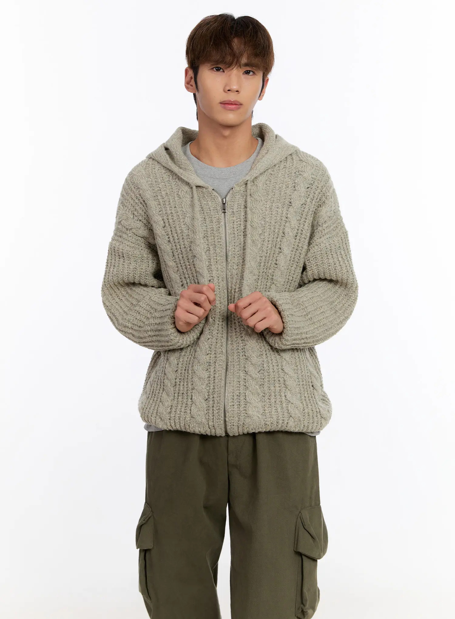 Men's Cable Knit Zip-Up IN524 - Image 6
