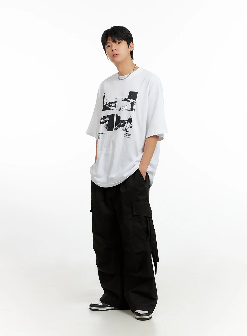 Men's Cargo Chic Cotton Wide-Leg Pants (Black) IG402 - Image 3