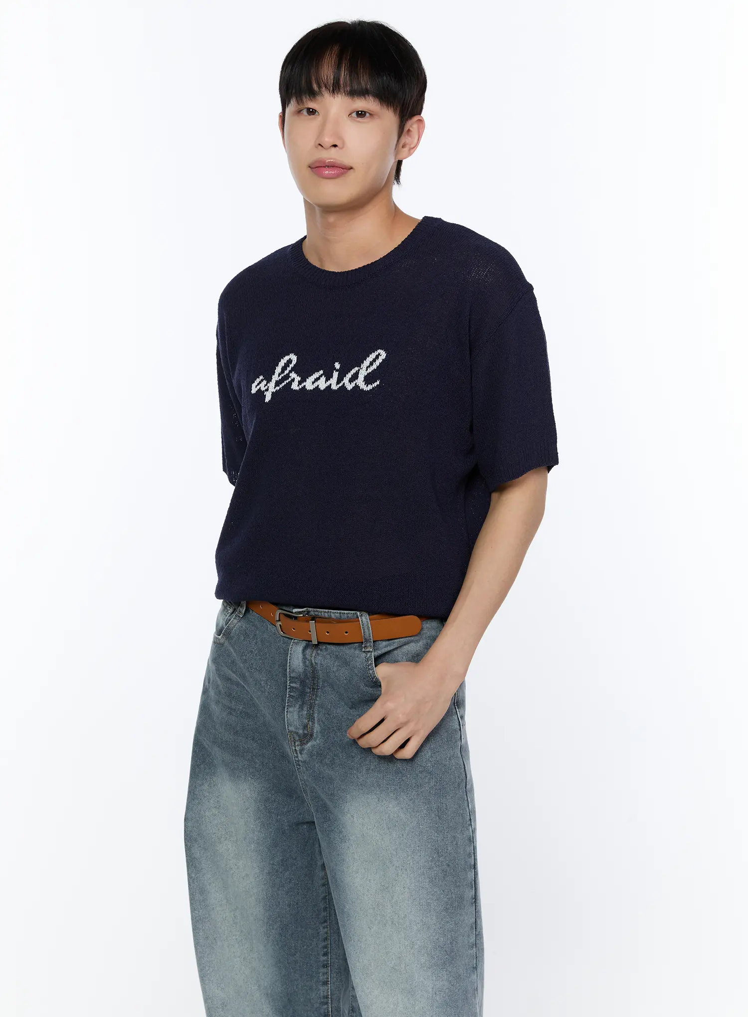 Men's Casual Slogan Knit Shirt IA517 - Image 2