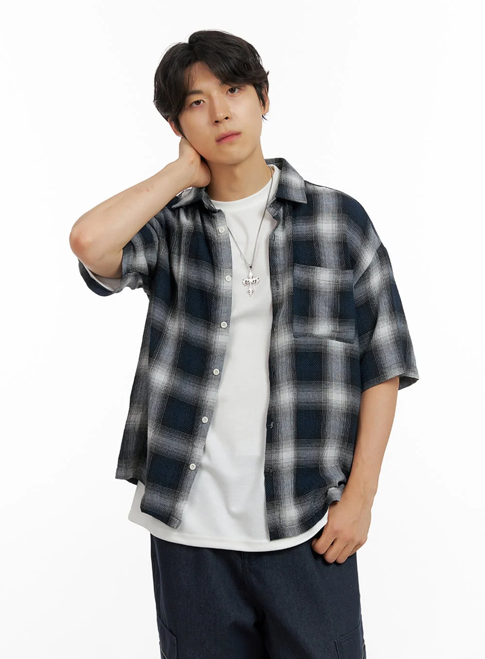 Men's Checkered Collar Shirt IG409 - Image 3