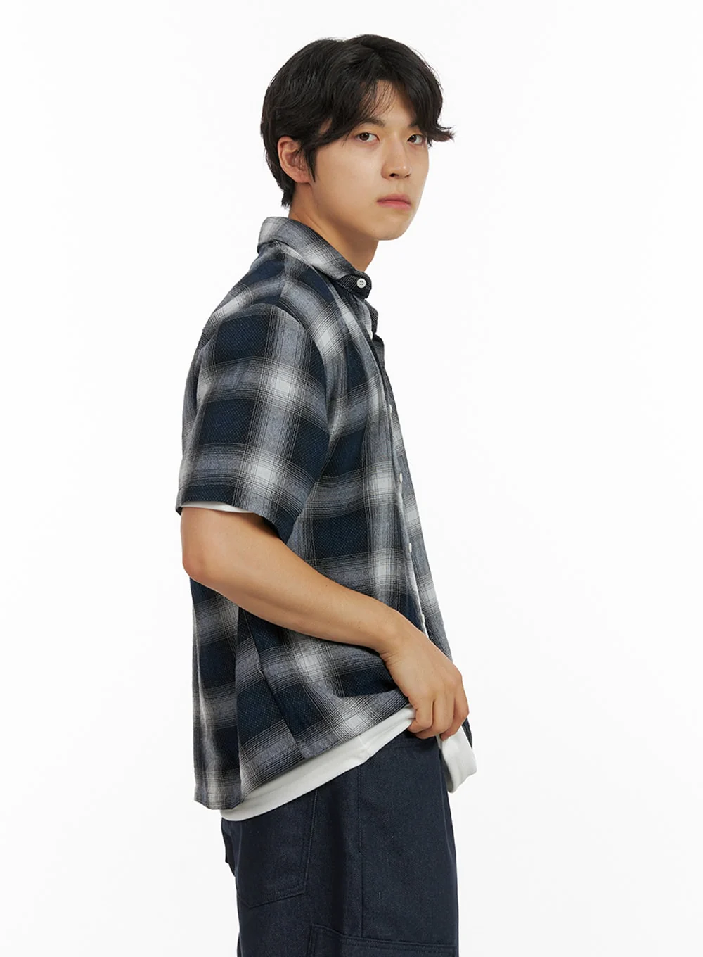 Men's Checkered Collar Shirt IG409 - Image 4