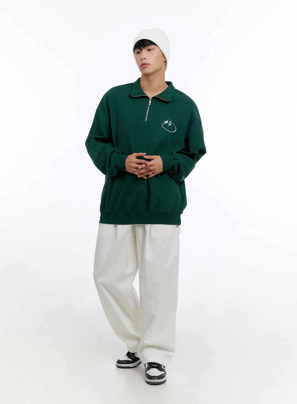 Men's Classic Cotton Half-Zip Graphic Hoodie (Green) IS413 - Image 2