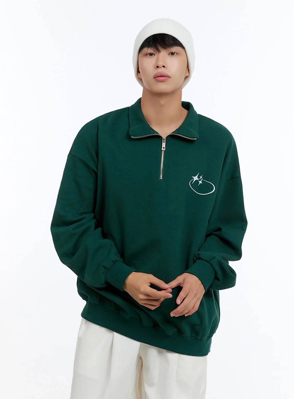 Men's Classic Cotton Half-Zip Graphic Hoodie (Green) IS413 - Image 4