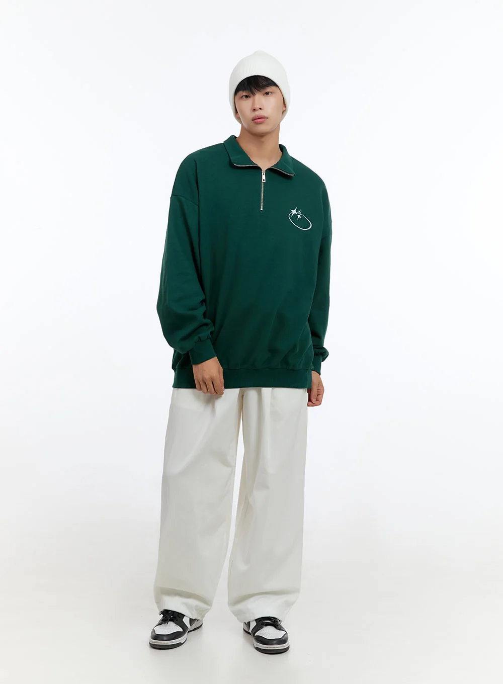 Men's Classic Cotton Half-Zip Graphic Hoodie (Green) IS413 - Image 6