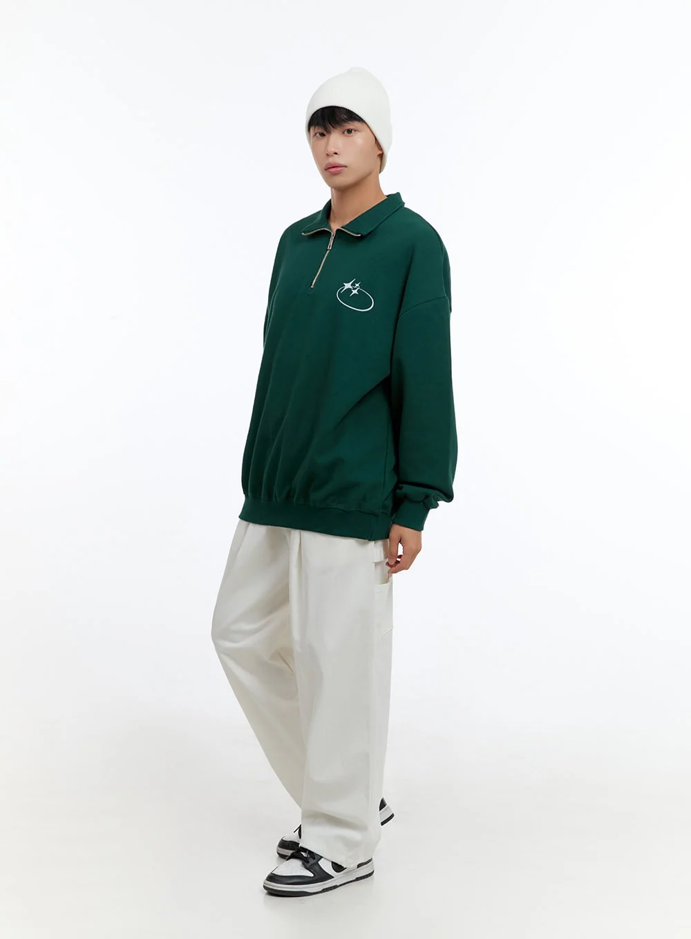 Men's Classic Cotton Half-Zip Graphic Hoodie (Green) IS413 - Image 7