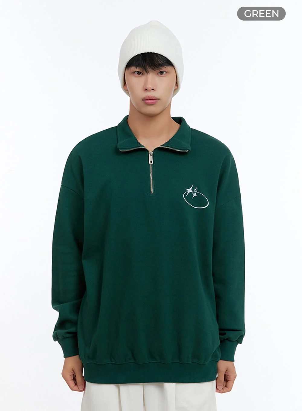 Men's Classic Cotton Half-Zip Graphic Hoodie (Green) IS413 - Image 9