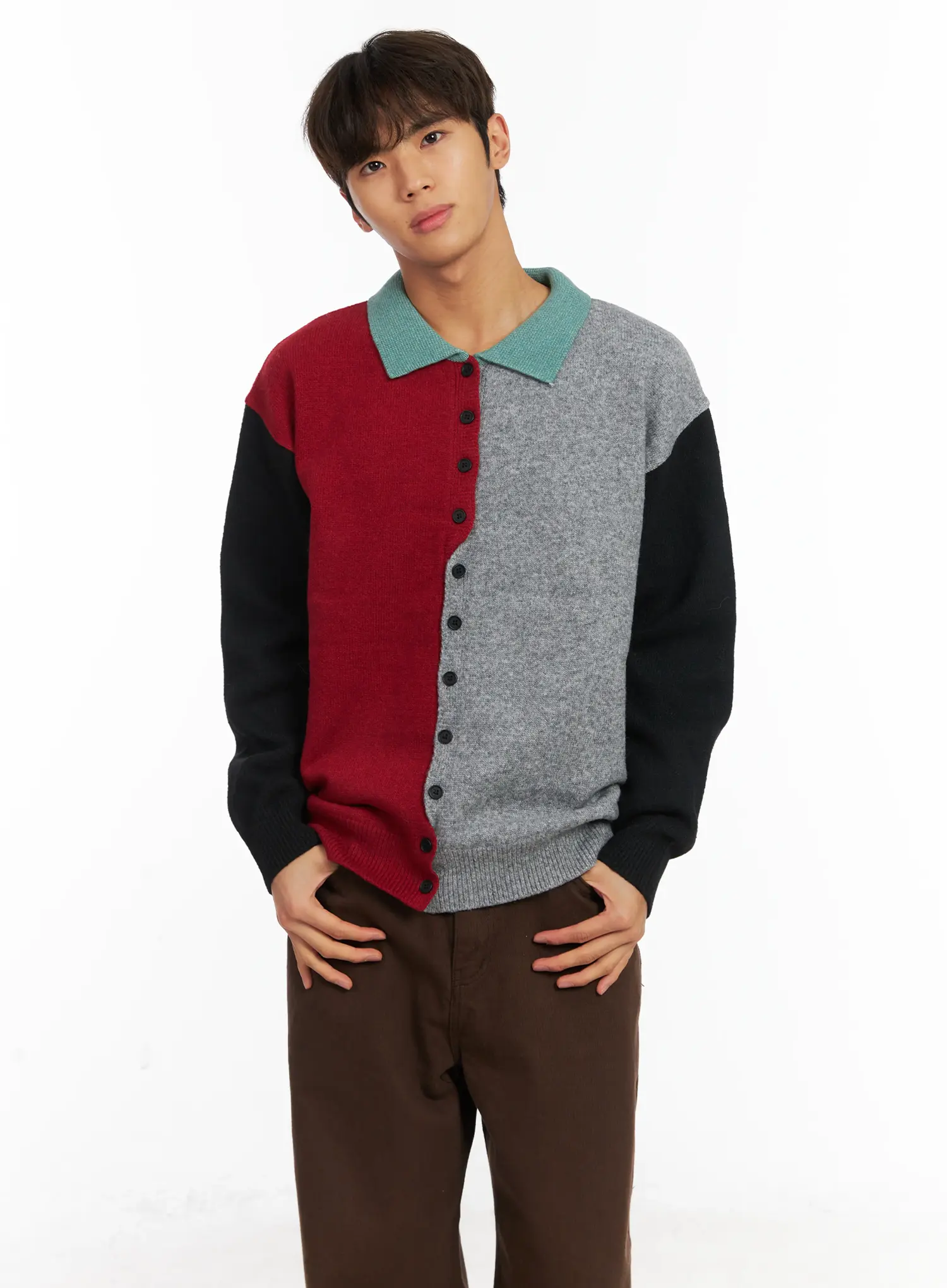 Men's Colorblock Collared Cardigan ID511 - Image 10