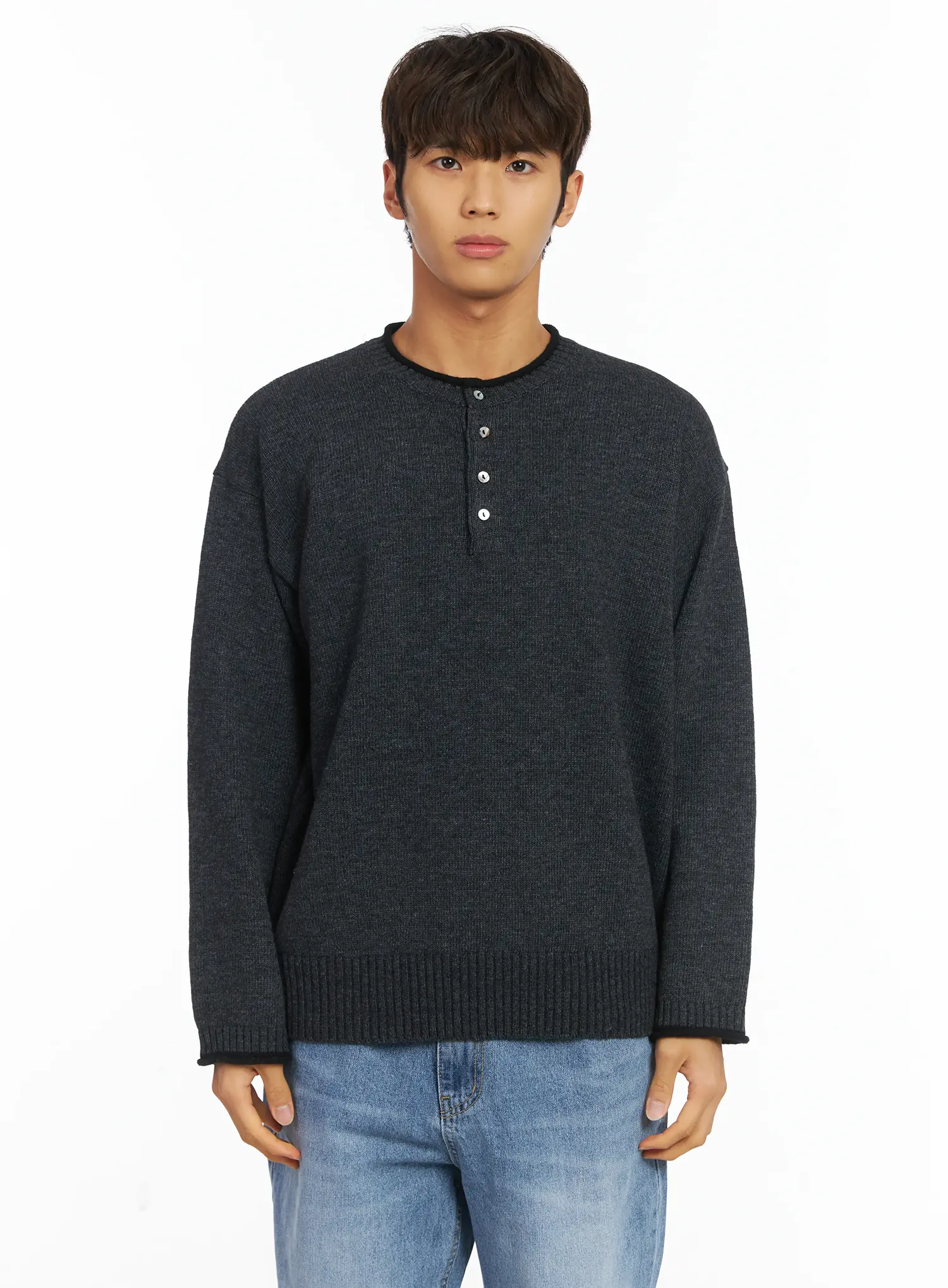 Men's Contrast Henley Knit IJ514 - Image 12