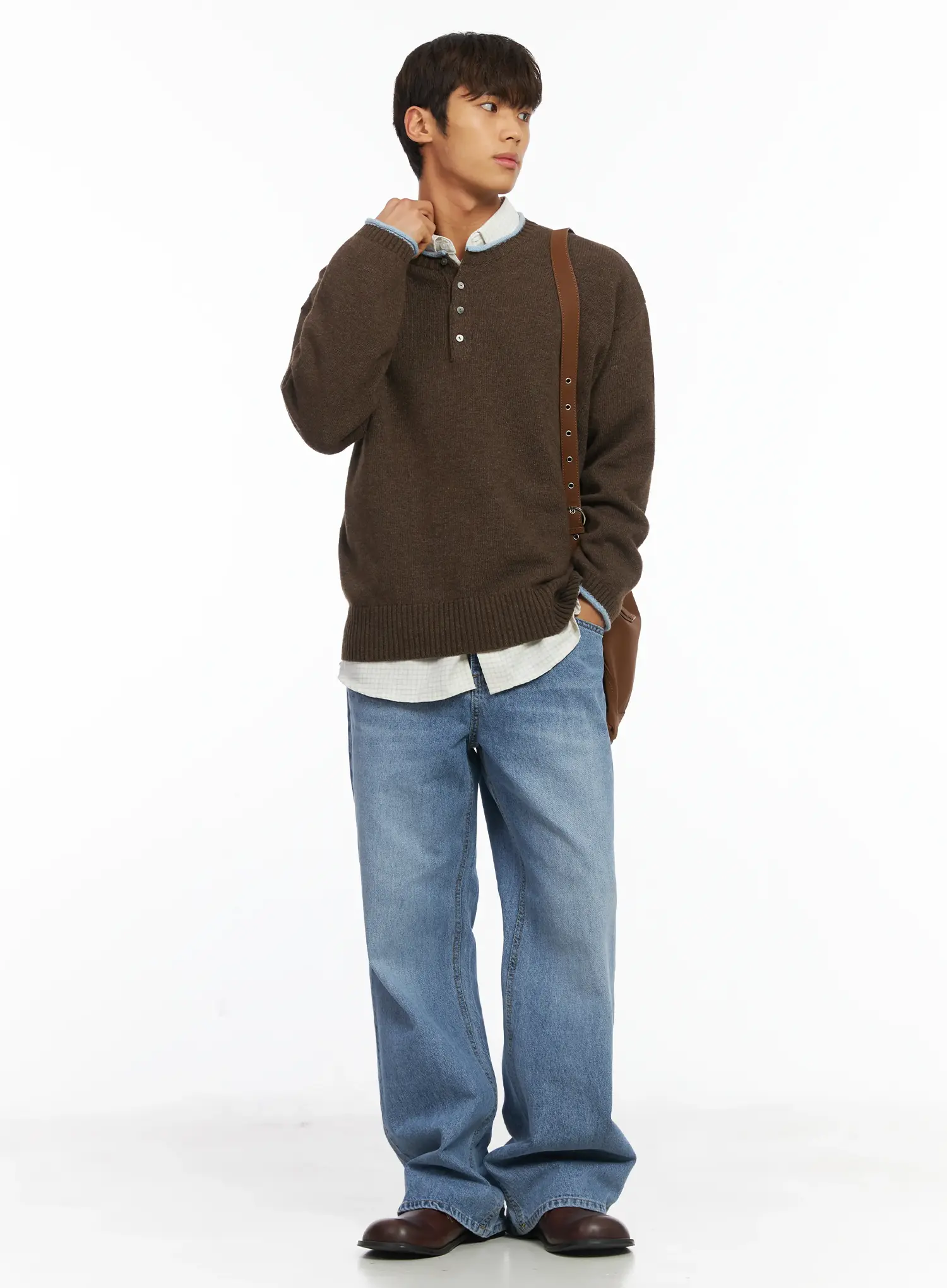 Men's Contrast Henley Knit IJ514 - Image 8