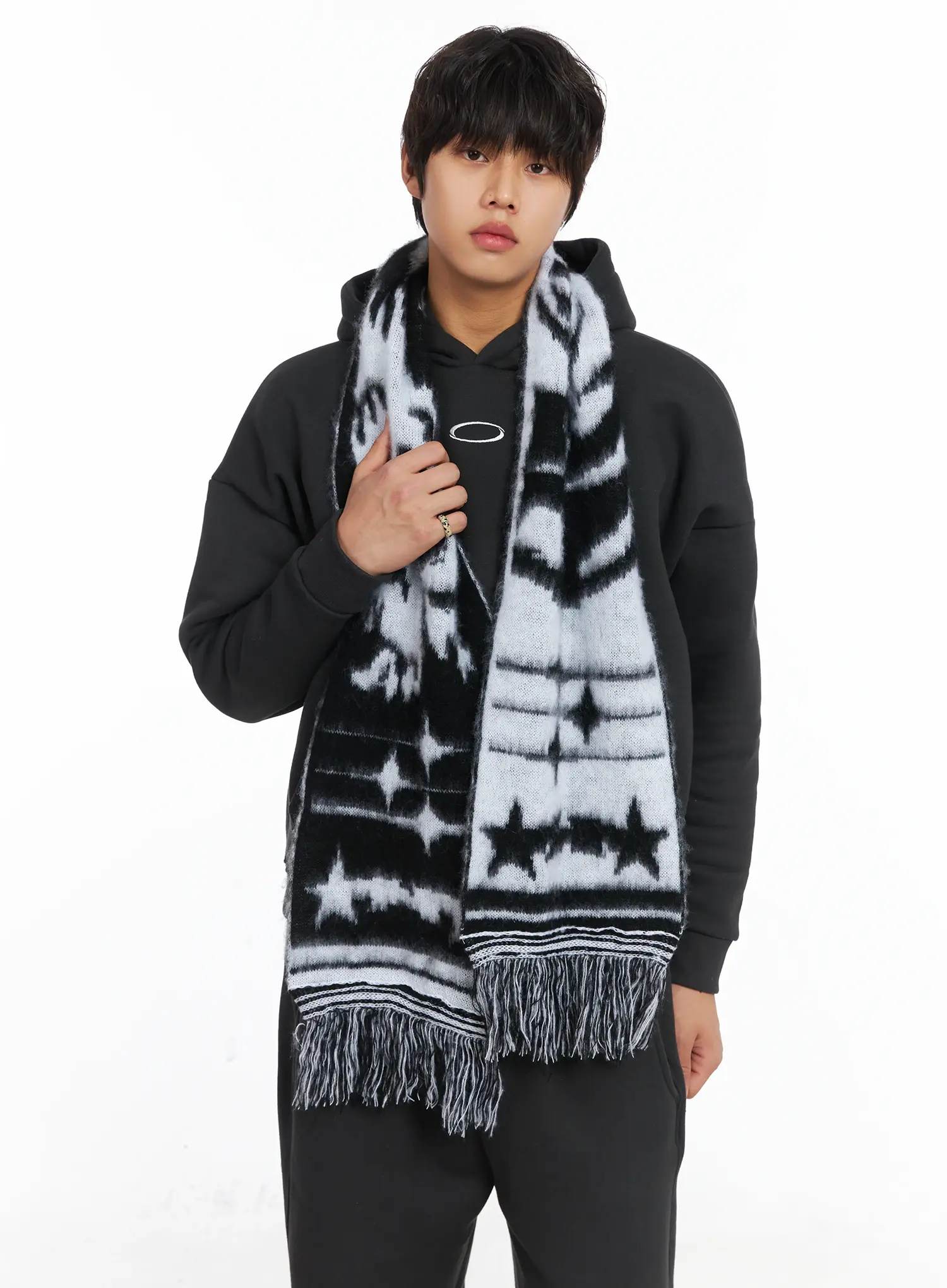 Men's Contrast Star Graphic Scarf IJ512