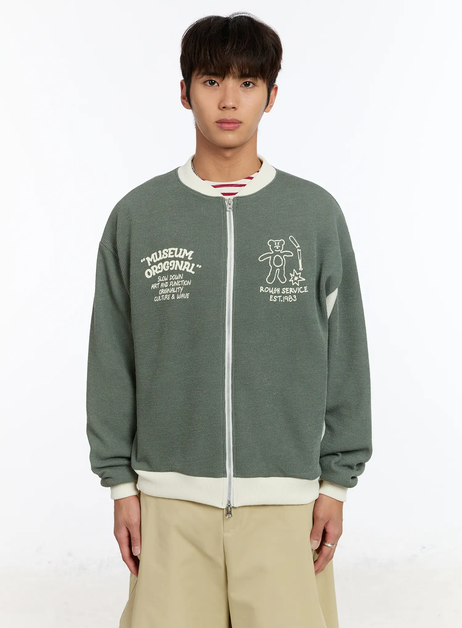 Men's Contrast Zip-Up Cardigan IM530 - Image 11