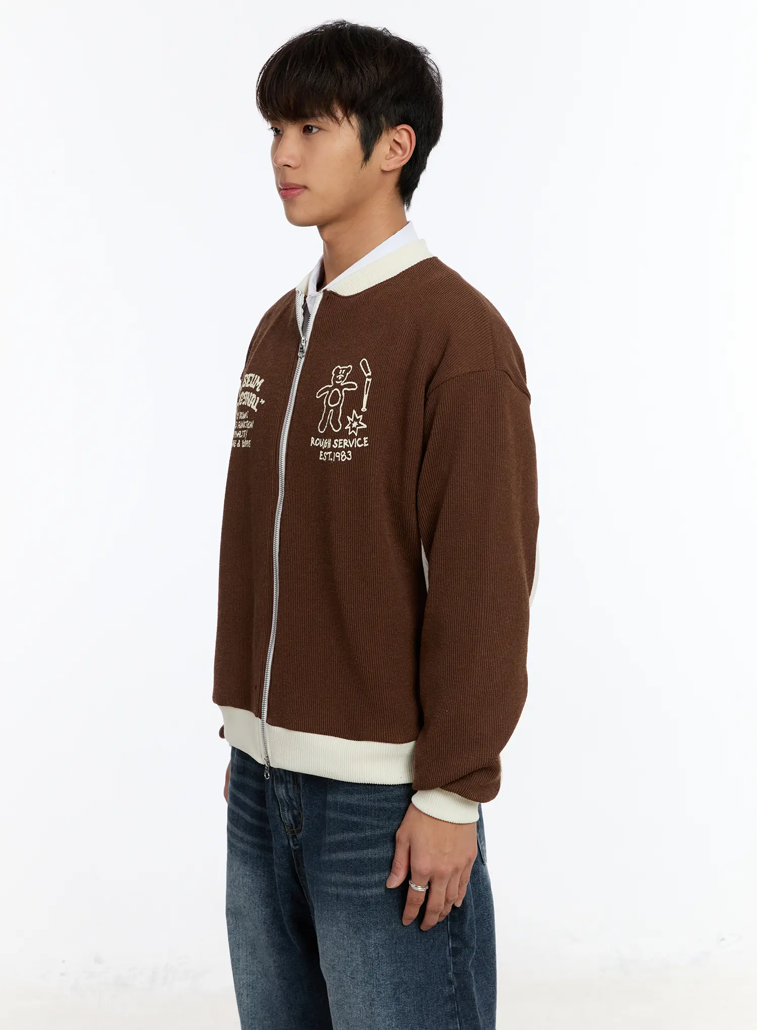 Men's Contrast Zip-Up Cardigan IM530 - Image 4