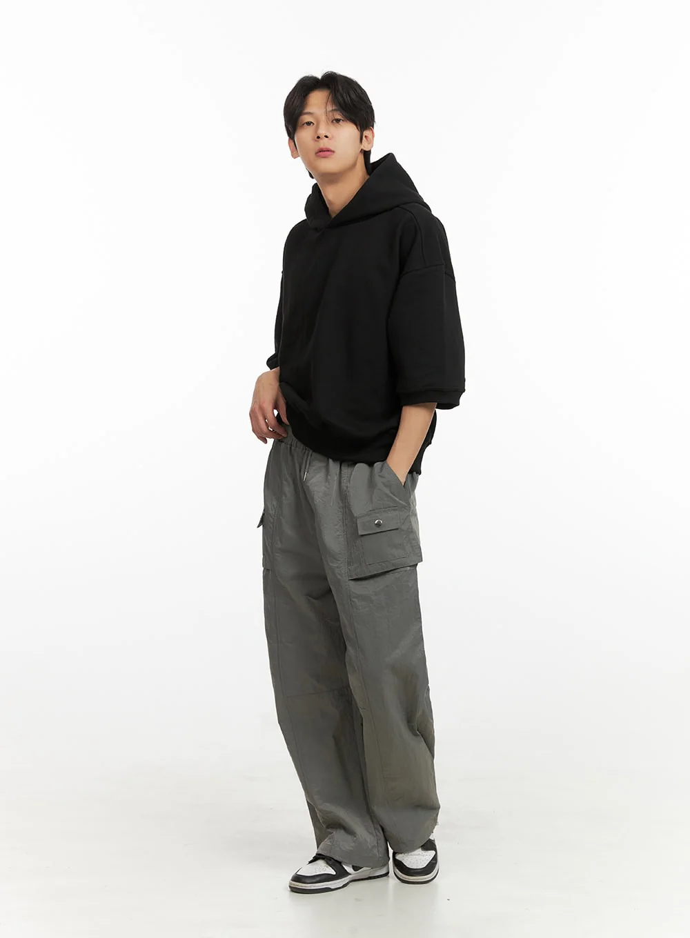 Men's Cozy Boxy Fit Hooded Sweatshirt (Black) IU405 - Image 2