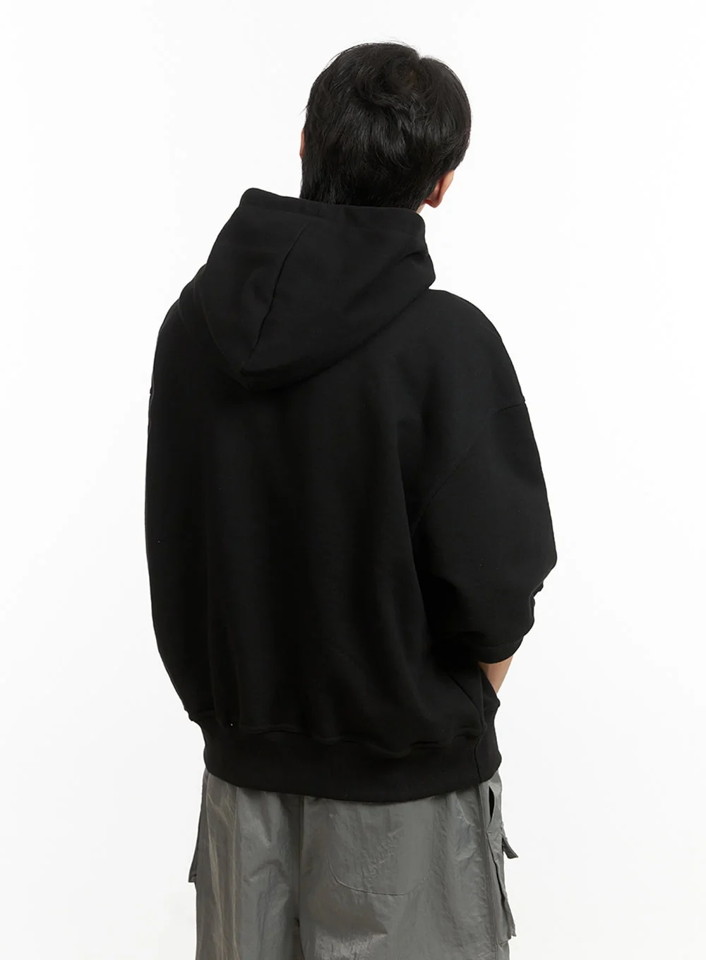 Men's Cozy Boxy Fit Hooded Sweatshirt (Black) IU405 - Image 5