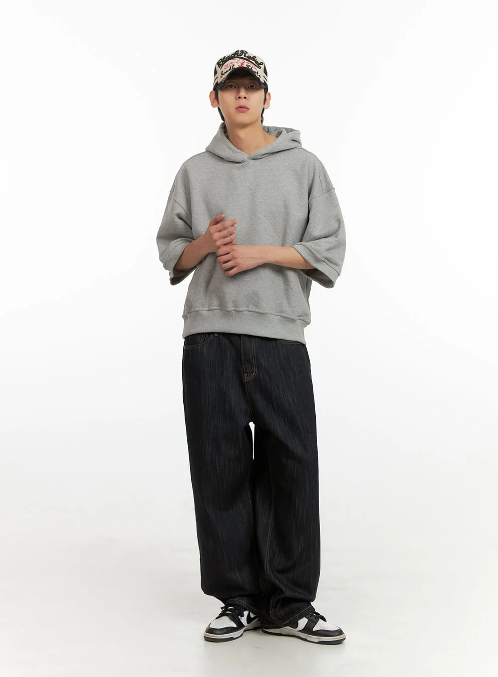 Men's Cozy Boxy Fit Hooded Sweatshirt (Gray) IU405 - Image 2