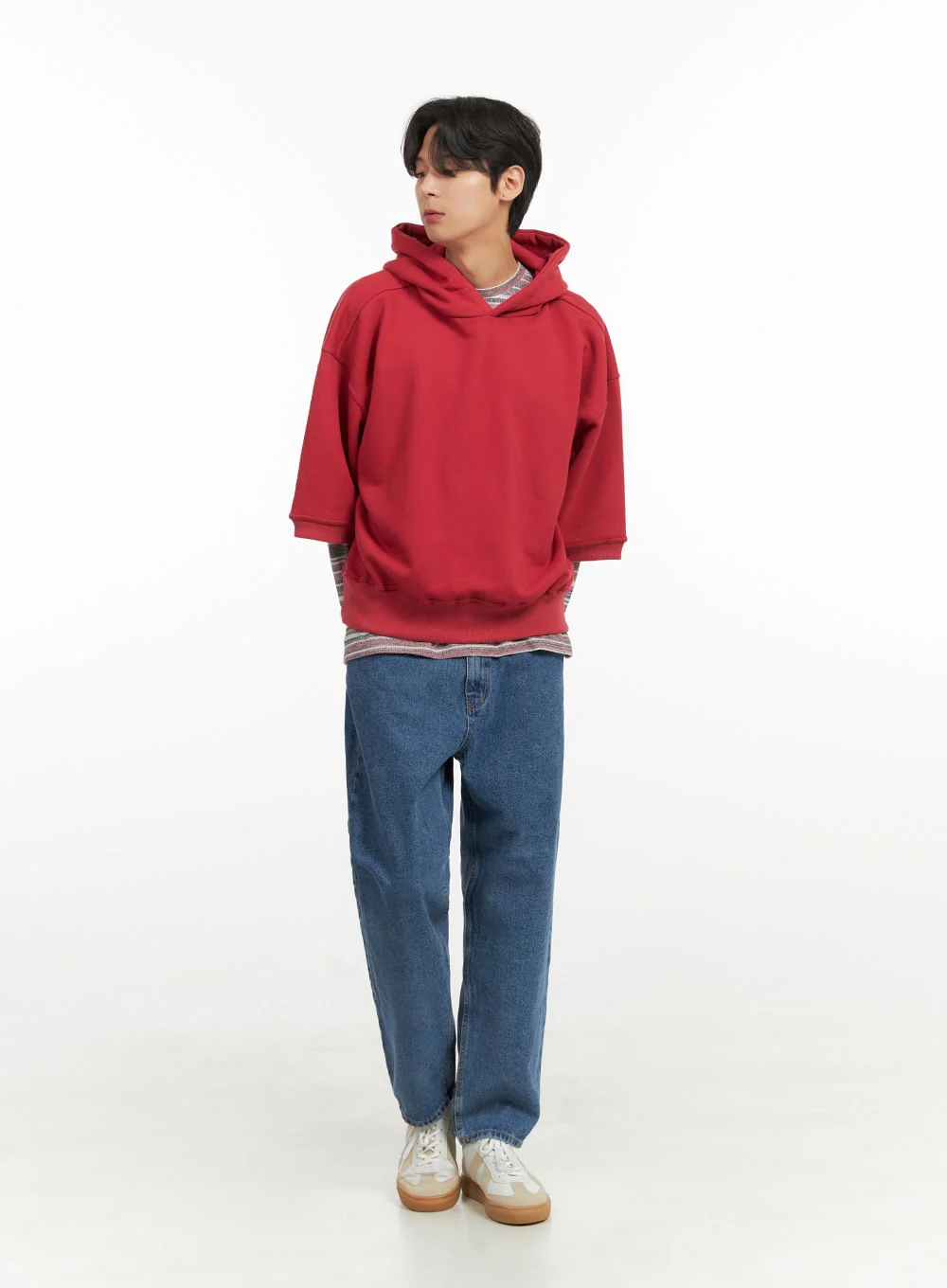 Men's Cozy Boxy Fit Hooded Sweatshirt (Red) IU405 - Image 2