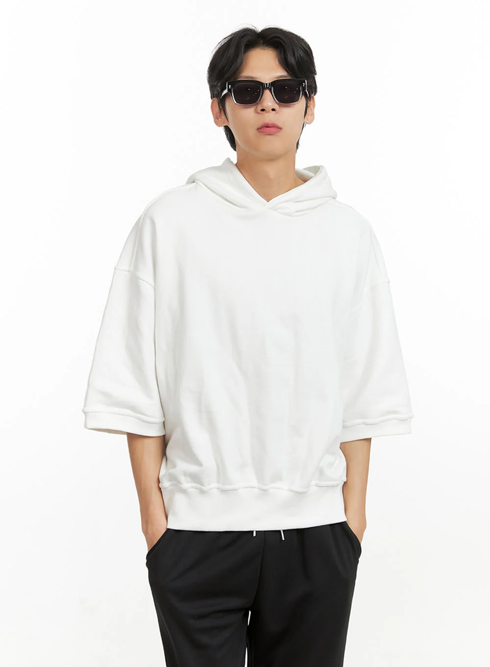 Men's Cozy Boxy Fit Hooded Sweatshirt (White) IU405 - Image 3