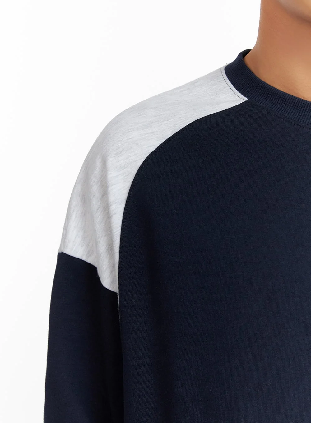 Men's Cozy Contrasting Crewneck Sweatshirt (Dark Blue) IU412 - Image 3