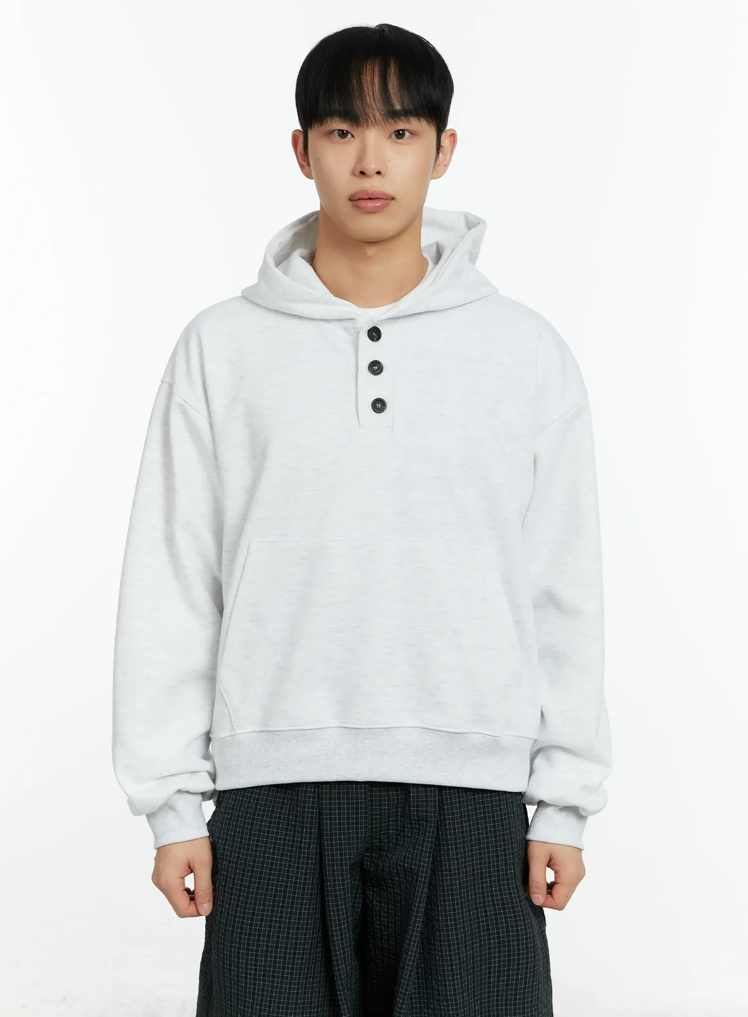 Men's Cropped Henley Hoodie IF511 - Image 10