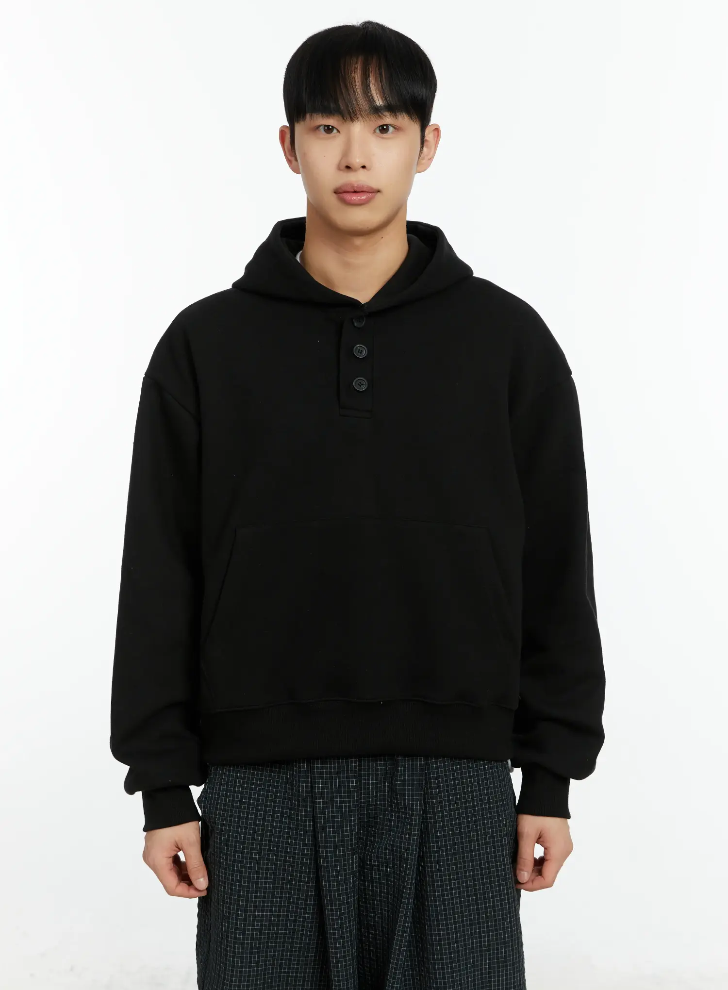 Men's Cropped Henley Hoodie IF511 - Image 11