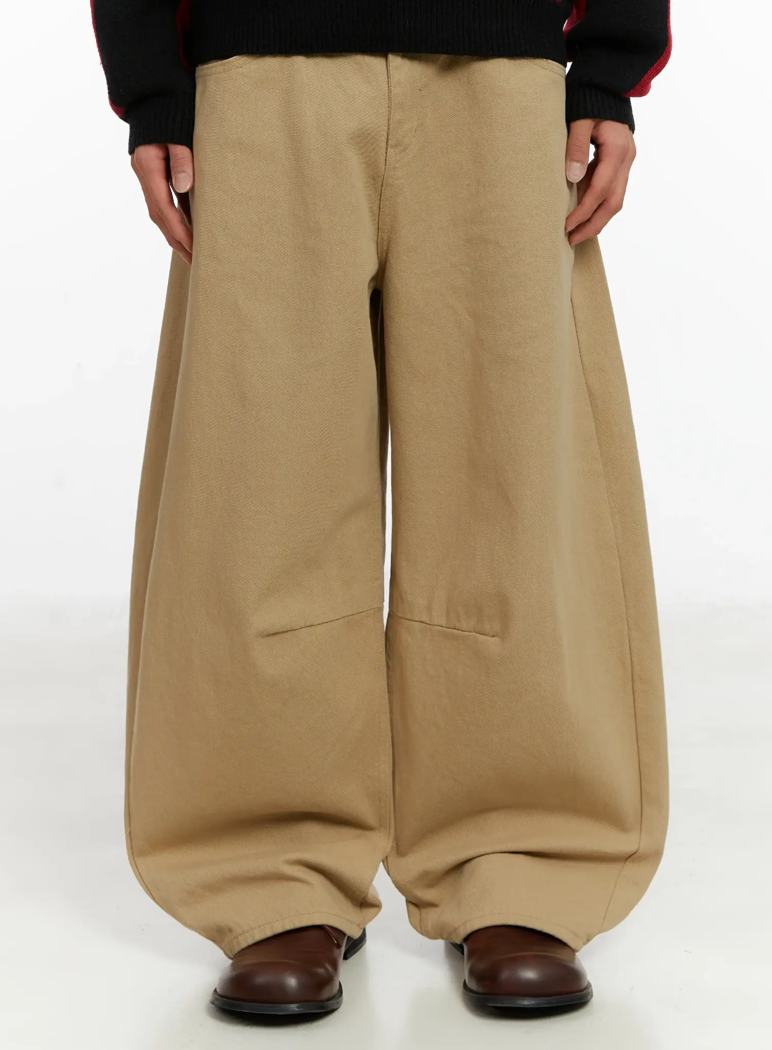 Men's Curved Fit Beige Wide Leg Pants ID523