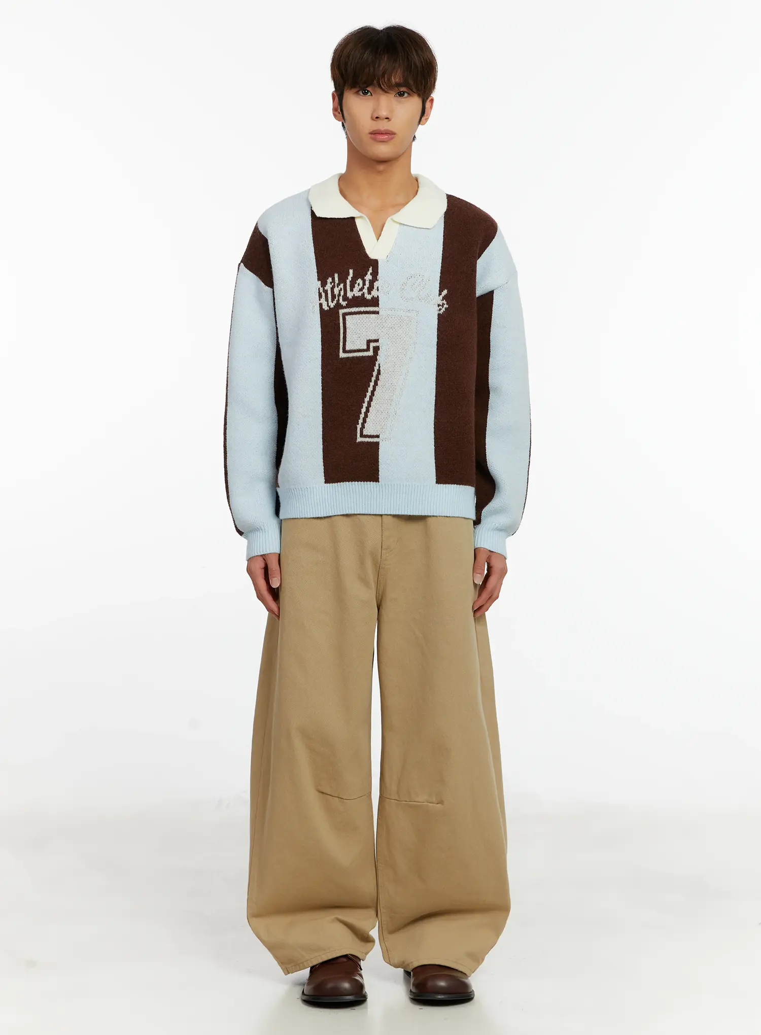Men's Curved Fit Beige Wide Leg Pants ID523 - Image 3
