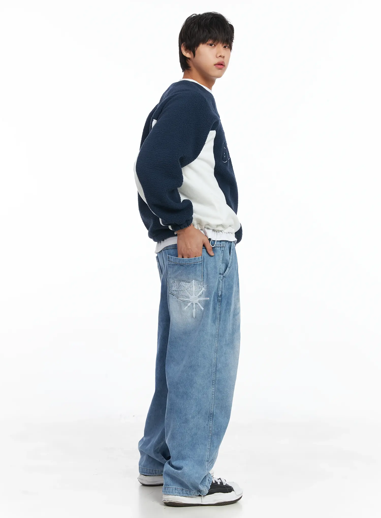 Men's Detailed Light Washed Baggy Jeans IJ512 - Image 2