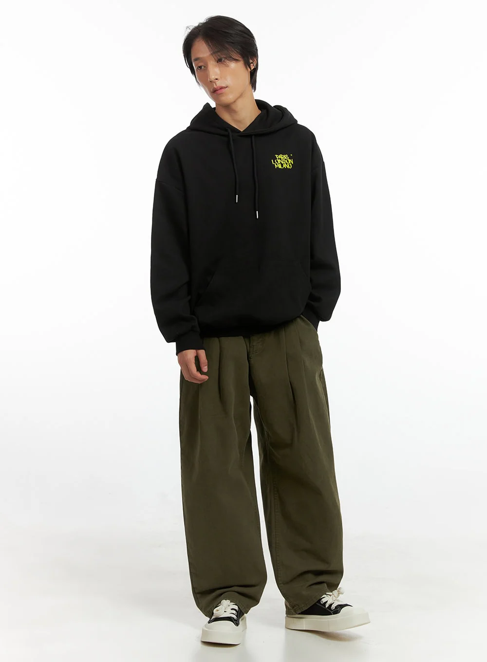 Men's Embroidered Oversized Hoodie (Black) IO417 - Image 7