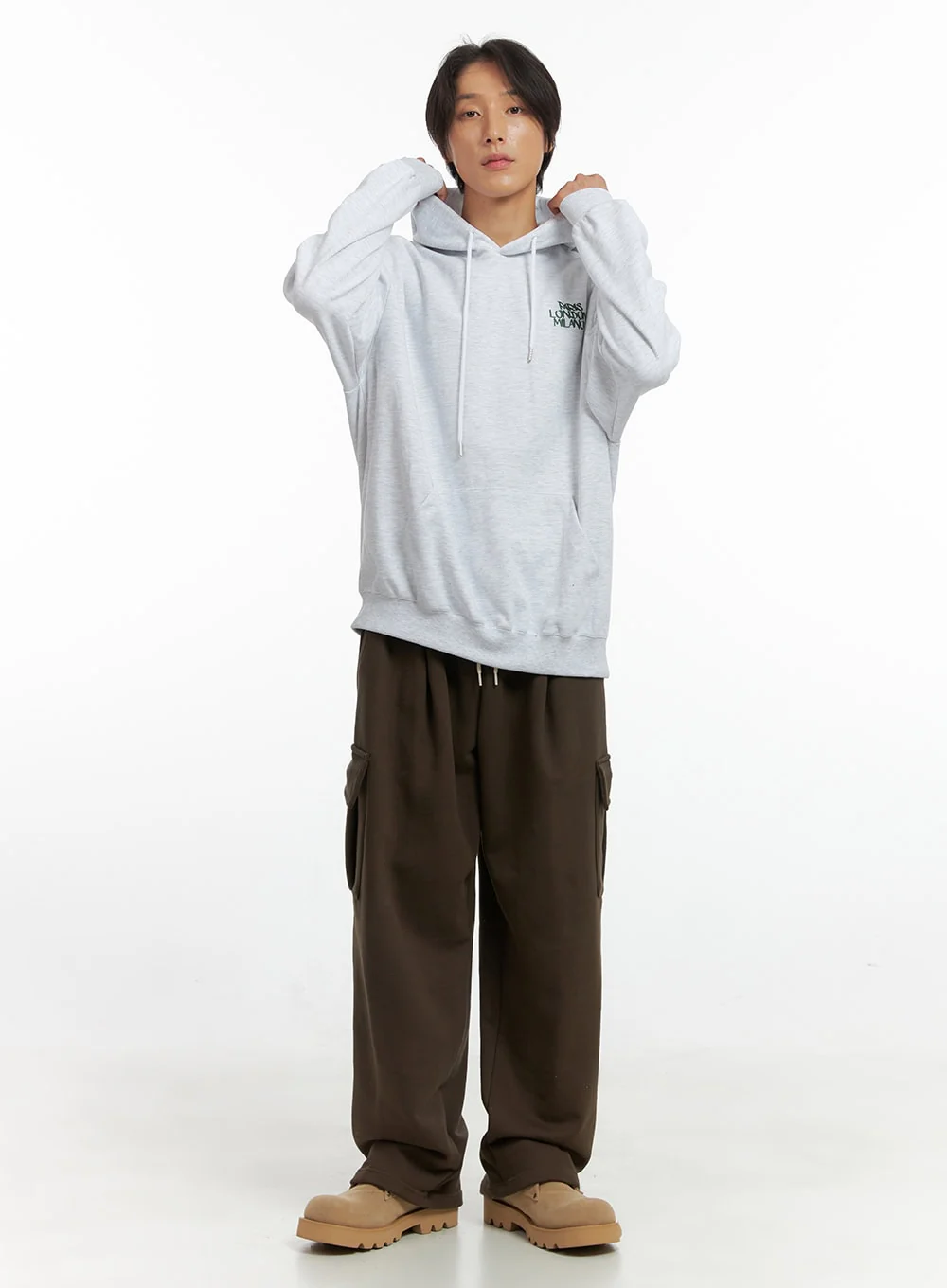 Men's Embroidered Oversized Hoodie (White) IO417 - Image 3