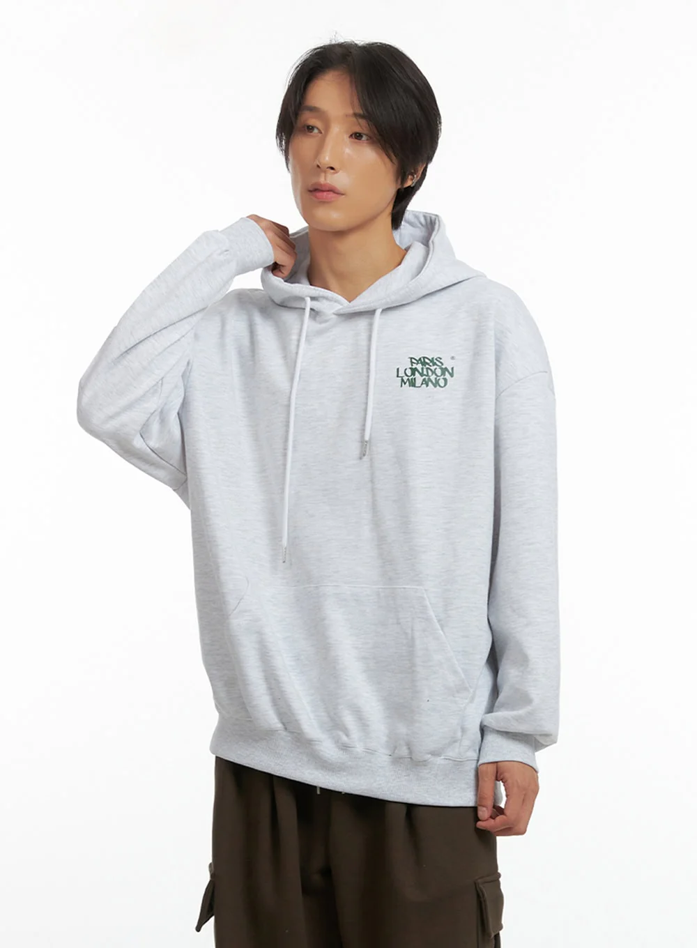 Men's Embroidered Oversized Hoodie (White) IO417 - Image 5