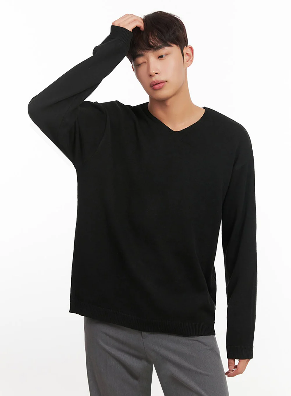Men's Essential Black V-Neck Sweater IF517 - Image 4
