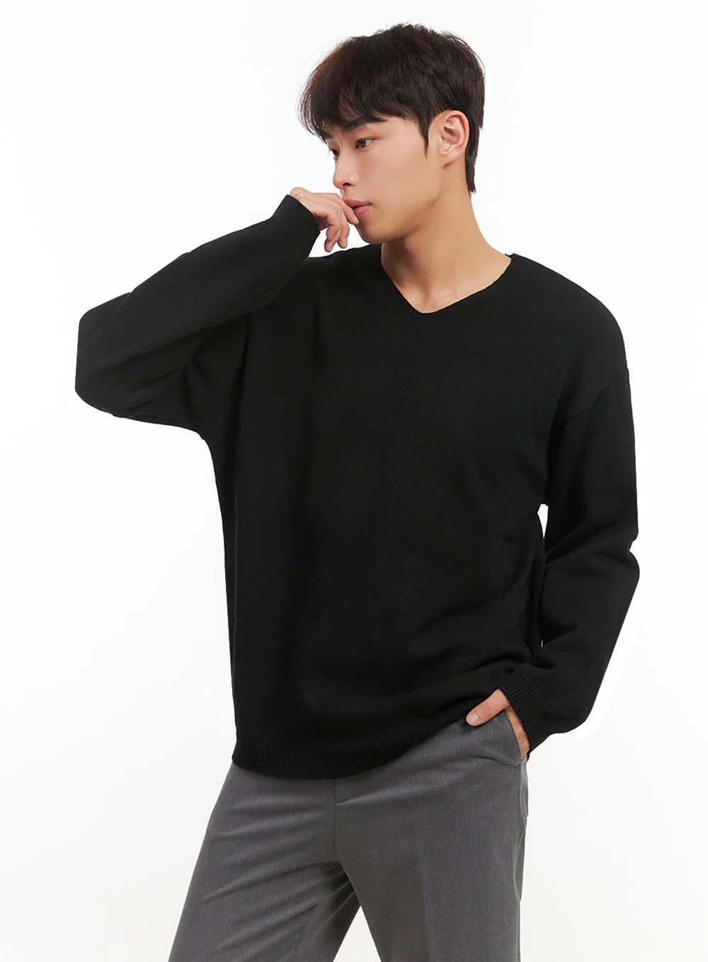 Men's Essential Black V-Neck Sweater IF517 - Image 6